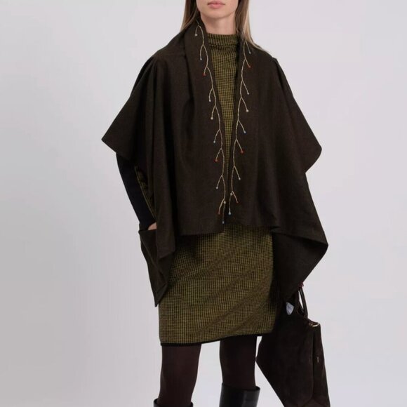 Carla Fernandez for 8 Green Embroidered Cape Poncho Size Small - Picture 1 of 8